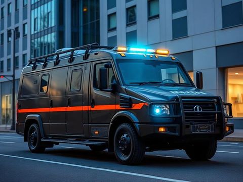 Cash in transit security officer with secure transport vehicle